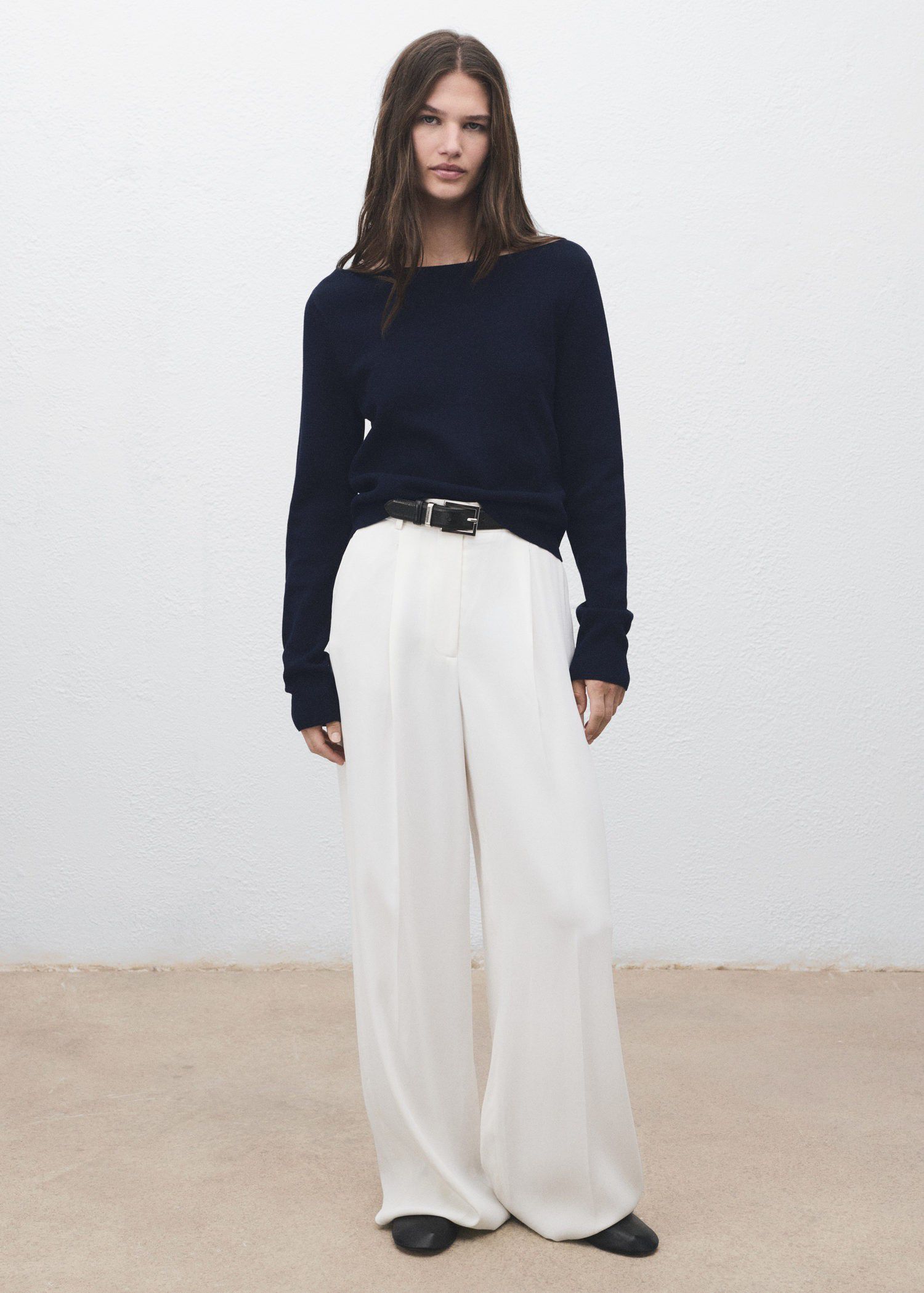 Fine-knit boat-neck sweater