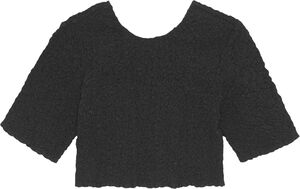 Black Cotton Poplin O-neck Cropped Smock Top