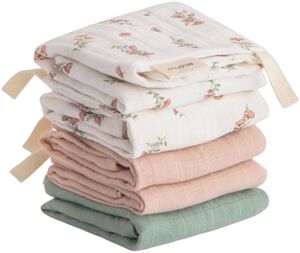 Mushie Muslin Cotton Washcloth 5-Pack - Pink Flowers Combo