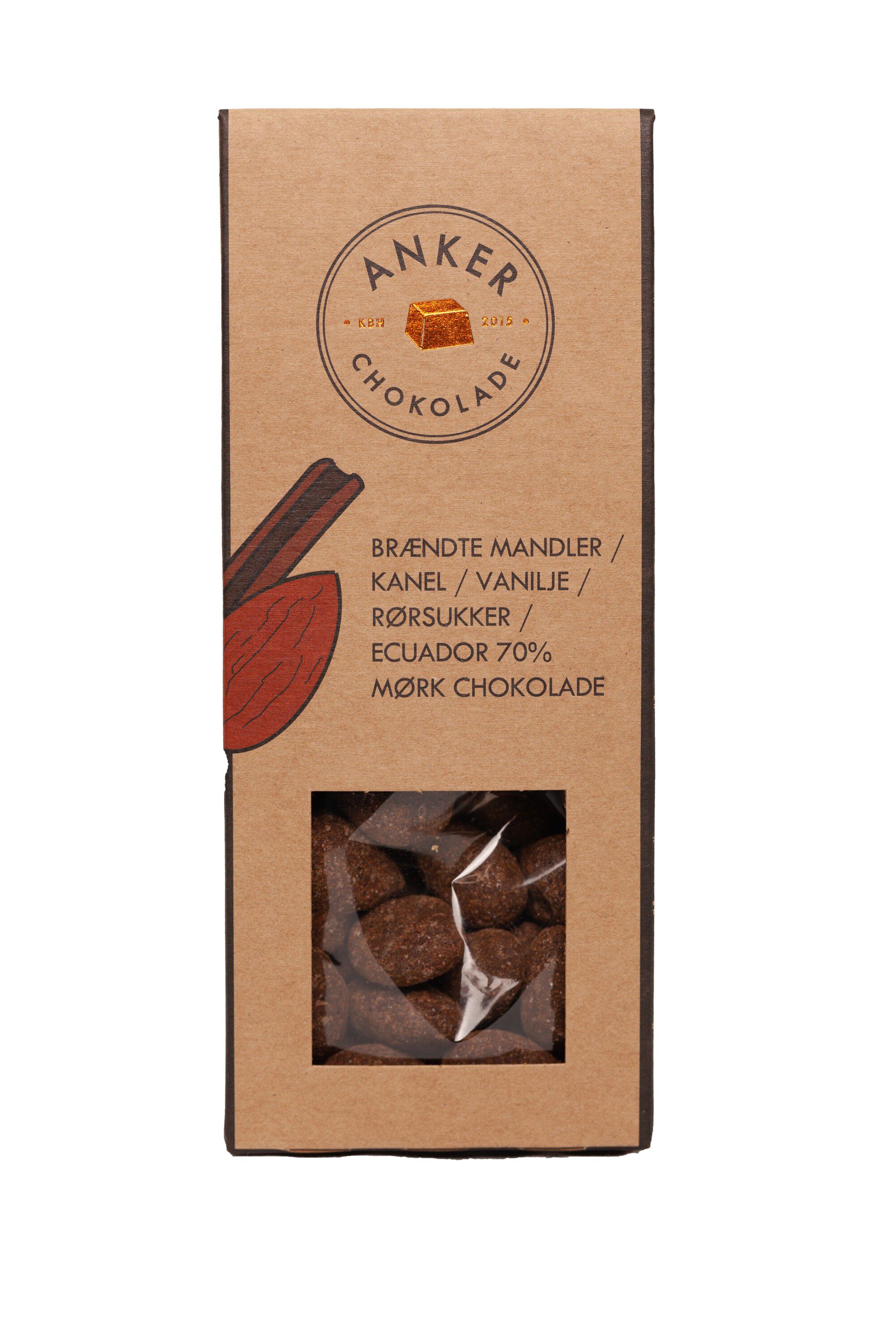Br&aelig;ndte mandler / kanel / vanilje / r&oslash;rsukker / Ecuador 70% m&oslash;rk choko