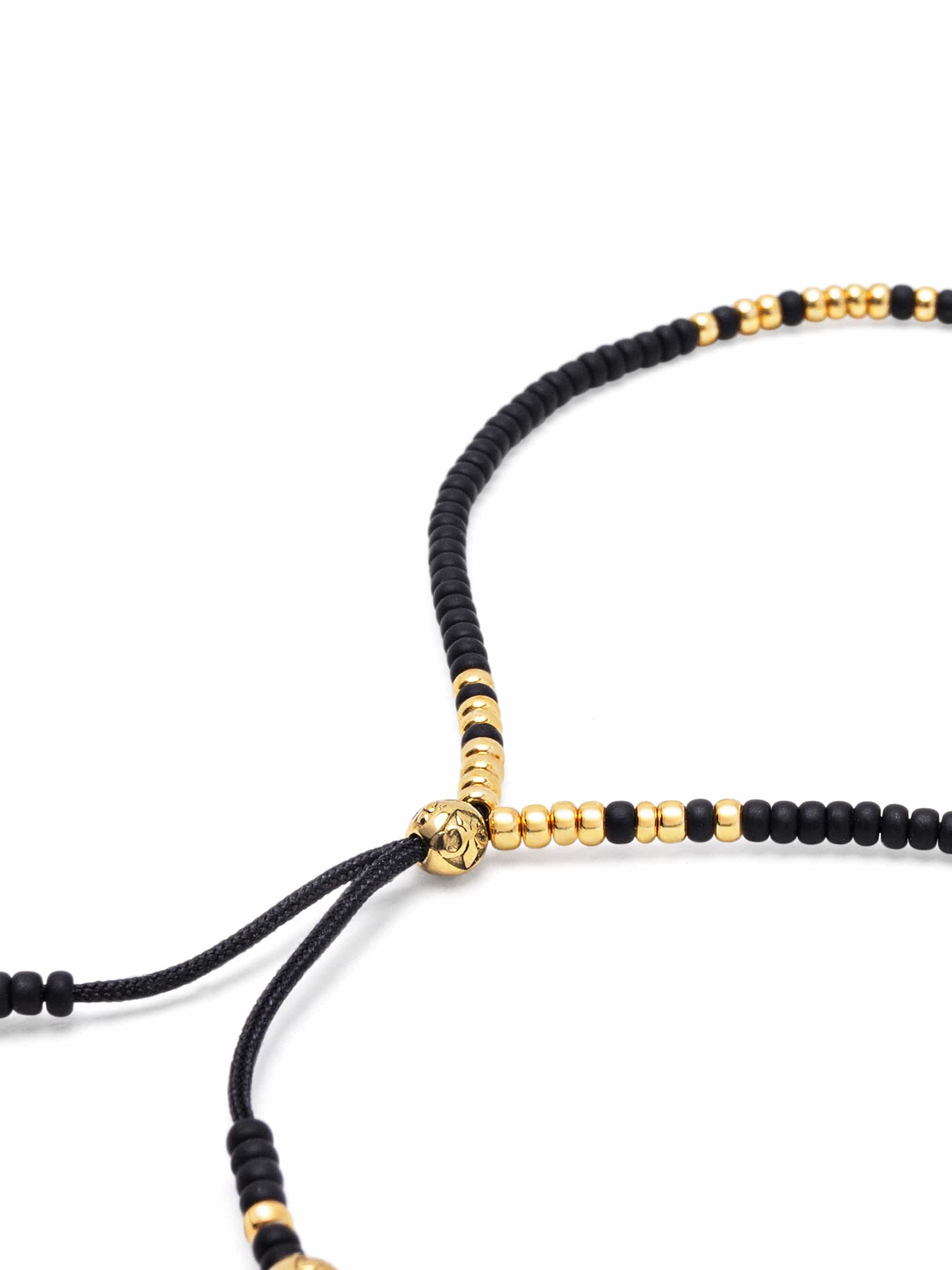 Black Beaded String Bracelet in Gold