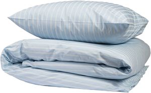 Percale sengesæt 200x220 med printet blå strib