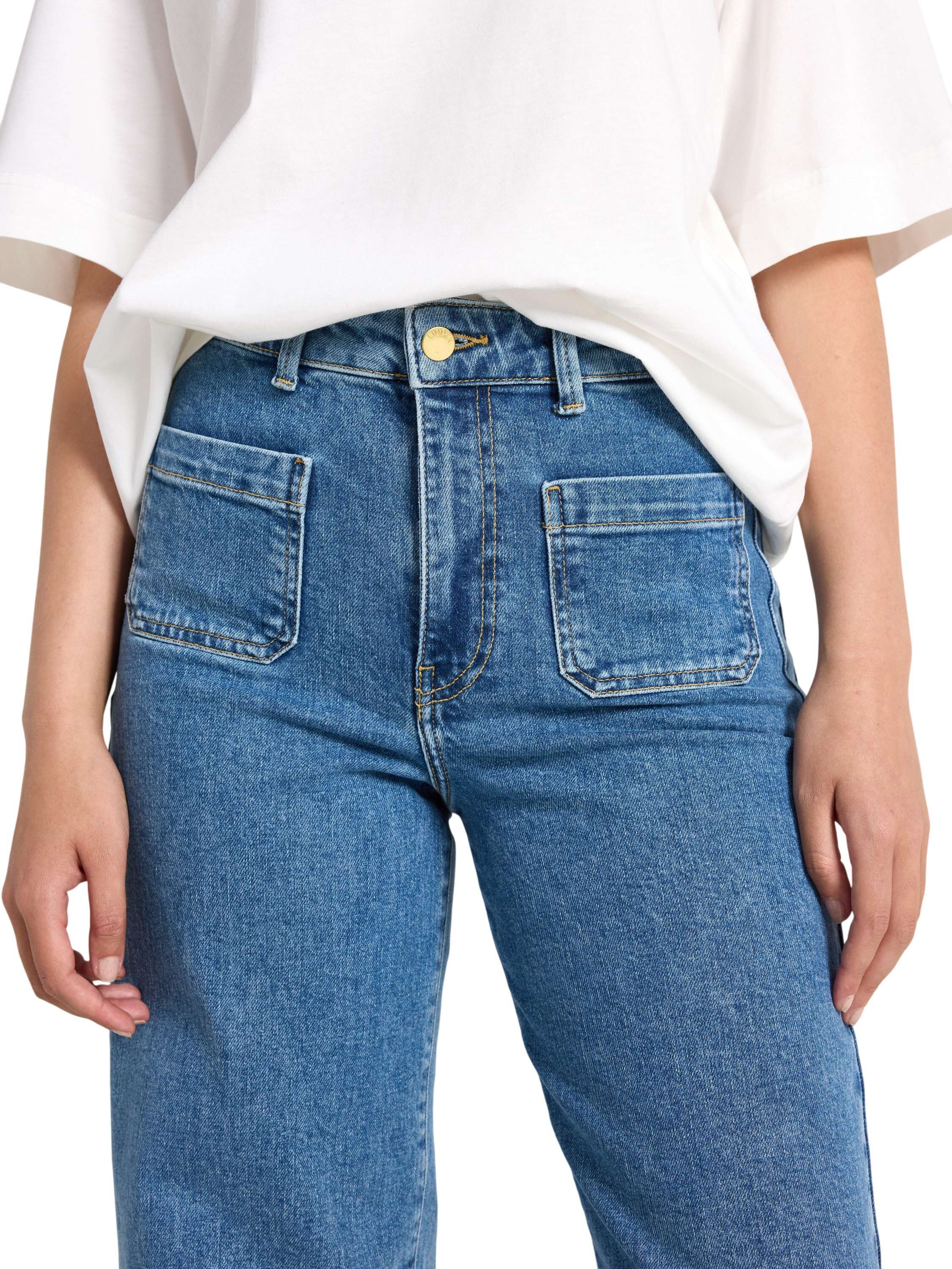 Jeans med h&oslash;y midje i bomullsdenim