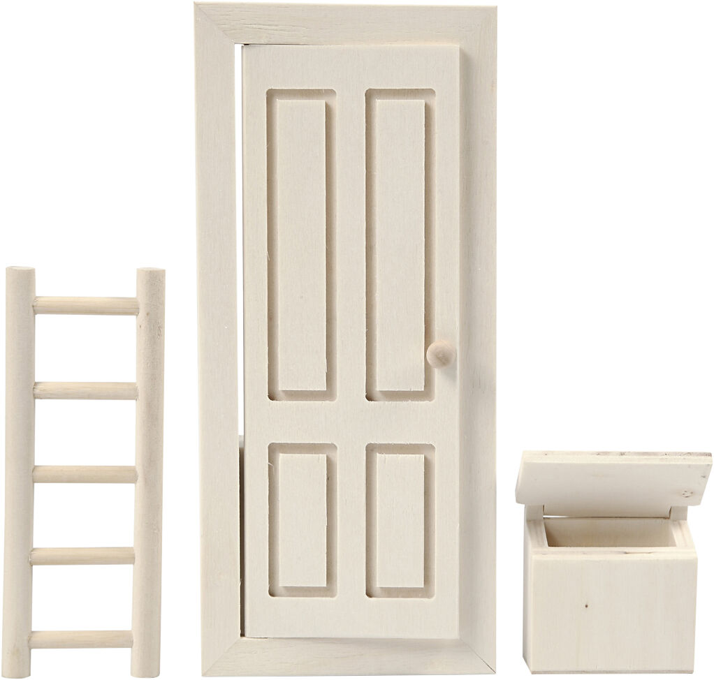 D&oslash;r, postkasse og stige, str. 8x18 cm.