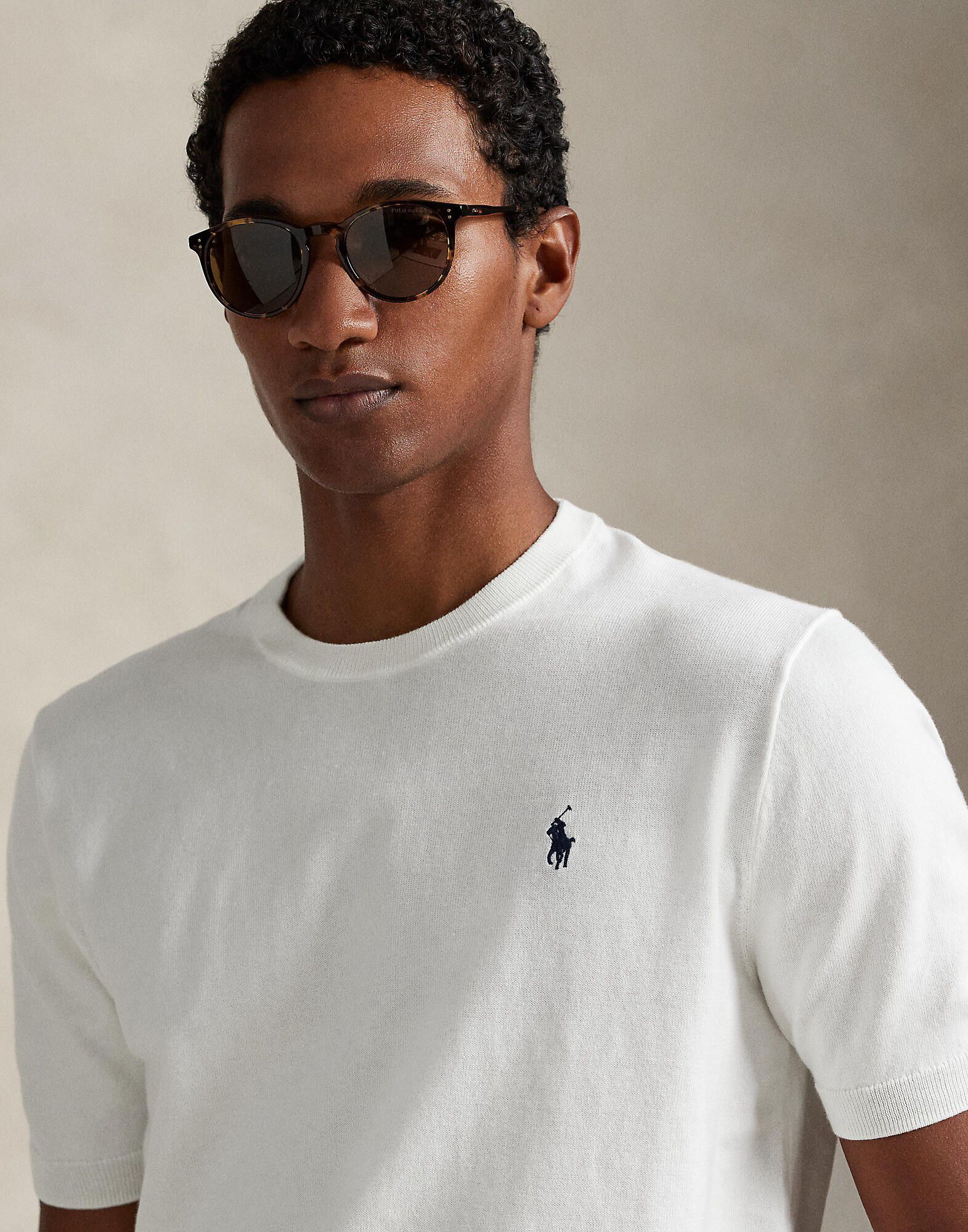 Cotton Crewneck Short-Sleeve Sweater