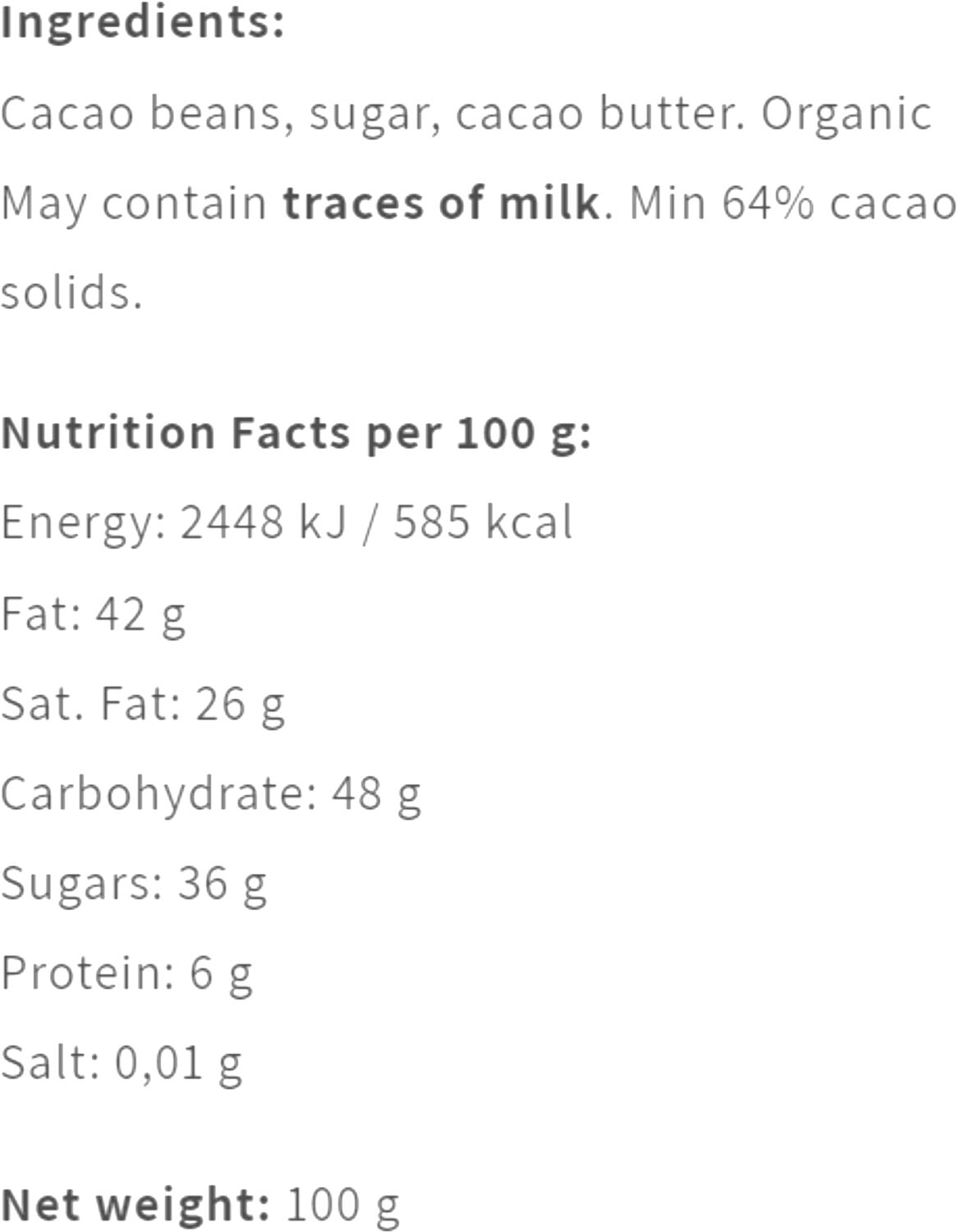 Madagascar Slow Dried 64 %, 100 g, &oslash;kologisk