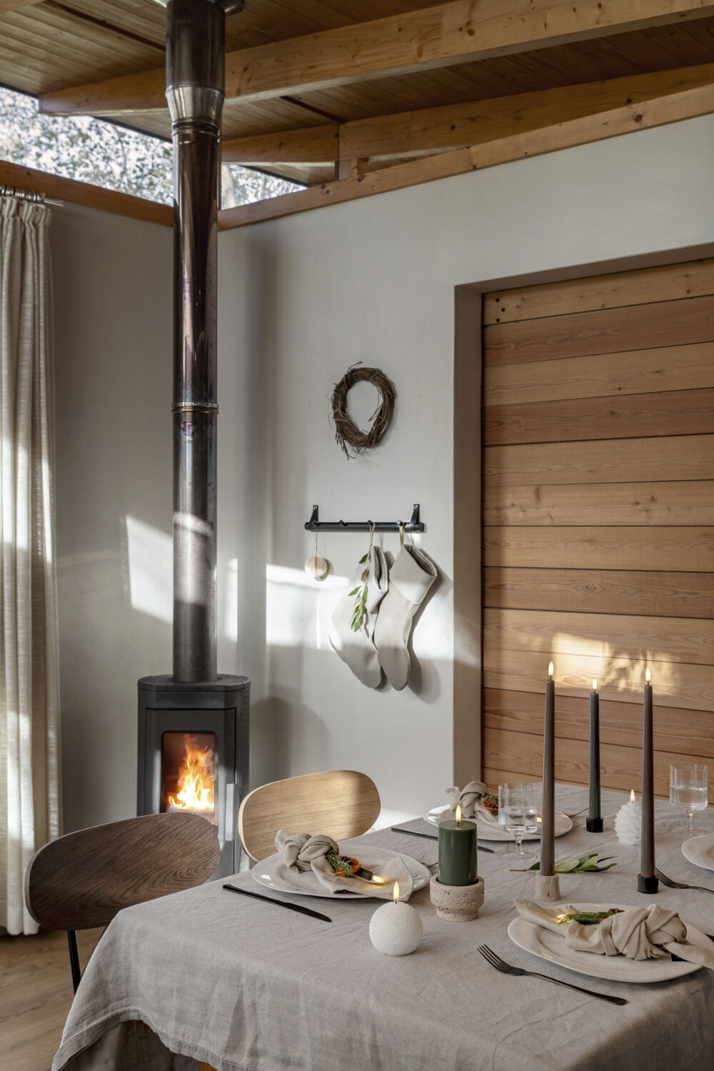 LED taper candle, Pine green, smooth, 2-pack, 2,3x25 cm