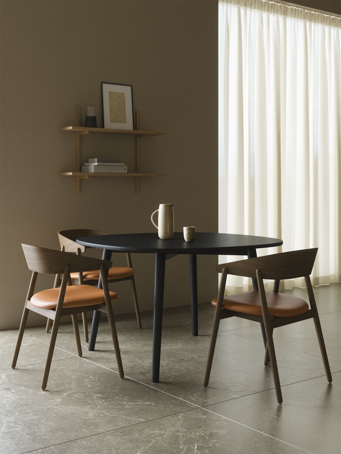 AC2 armchair, Smoked oak, Leather Cognac