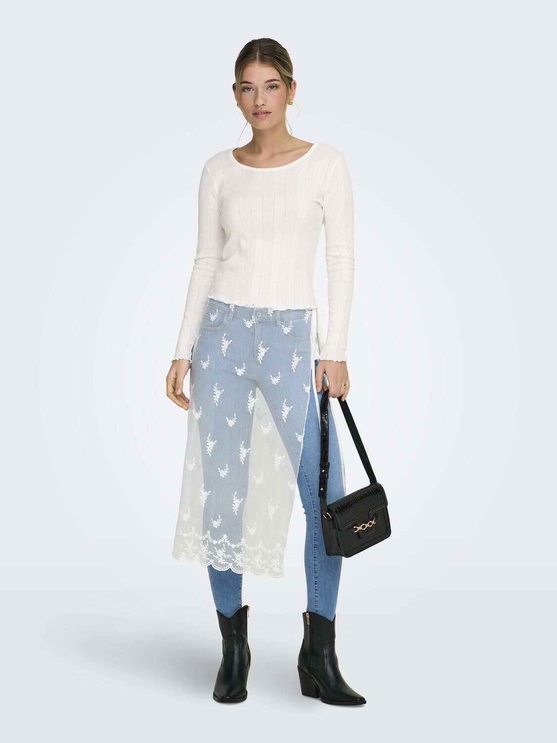 ONLSAFEA MIDI MESH LACE TIE SKIRT W