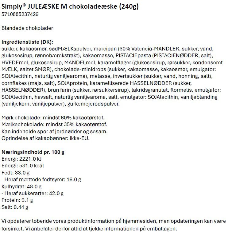 Simply&reg; JULE&AElig;SKE M chokolade&aelig;ske (240g)