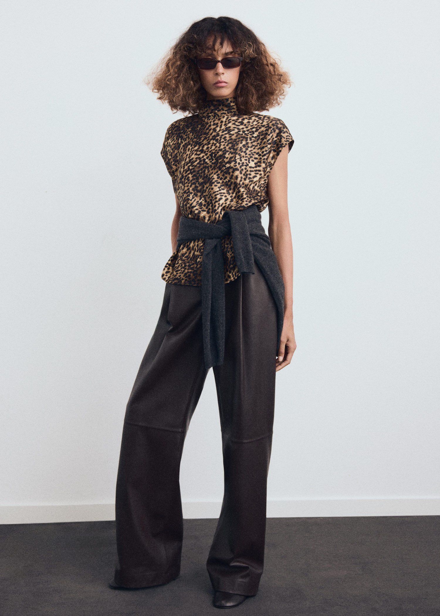 Leopard-print satin blouse