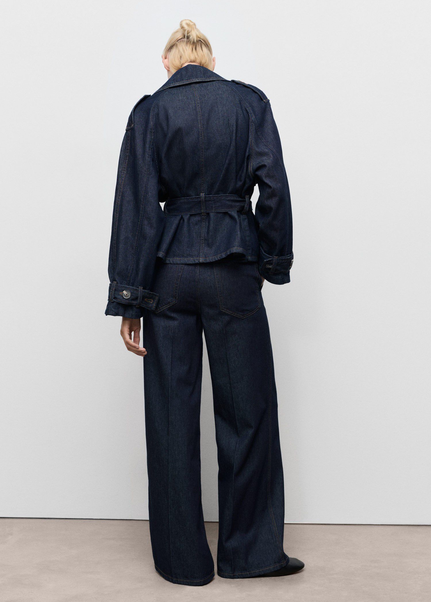 Wide leg denim trousers with belt l