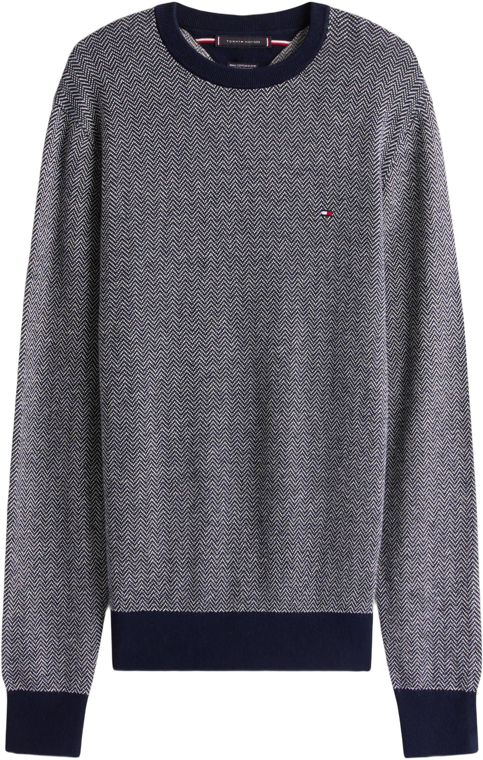 PIMA CTN CASH HERRINGBONE CREW