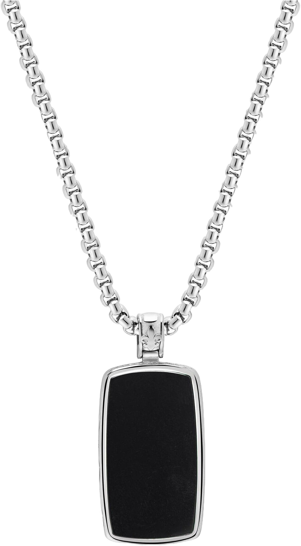 Black Onyx Dog Tag Necklace in Silver