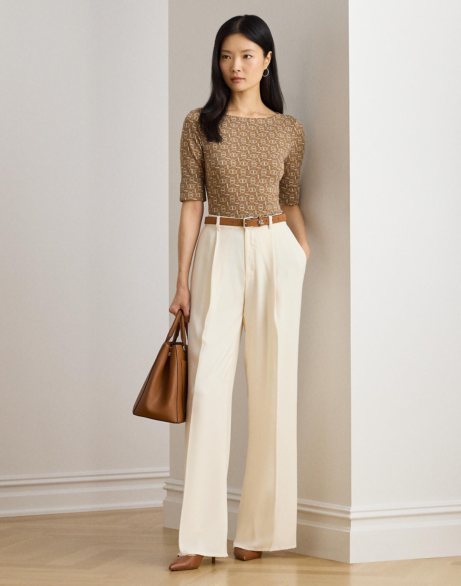 Geo-Print Stretch Cotton Boatneck Tee