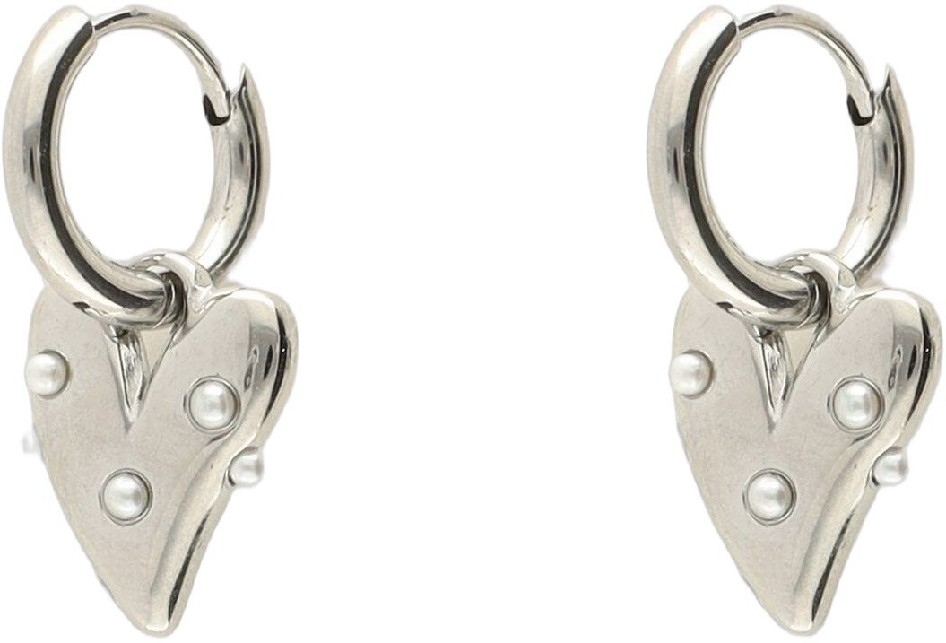 Small hoop earrings with heart & pearls