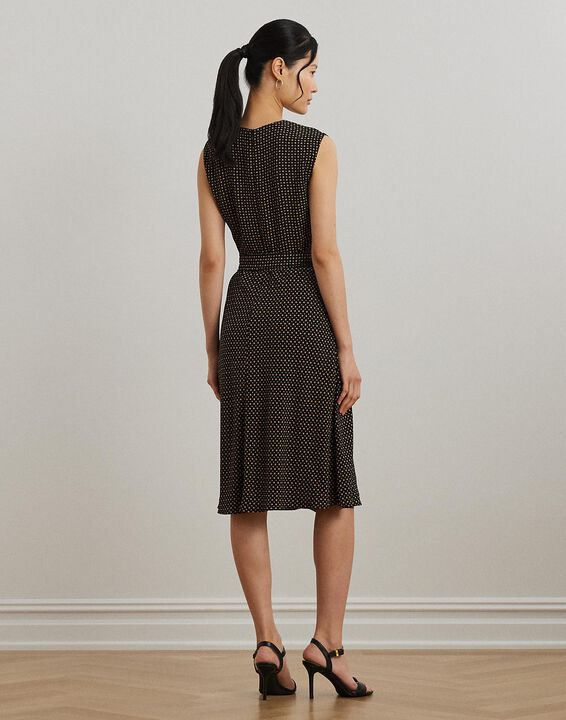 Geo-Print Belted Bubble Crepe Dress