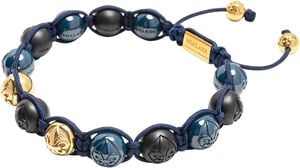 Men's Beaded Bracelet with Matte Black, Glossy Blue Ceramic