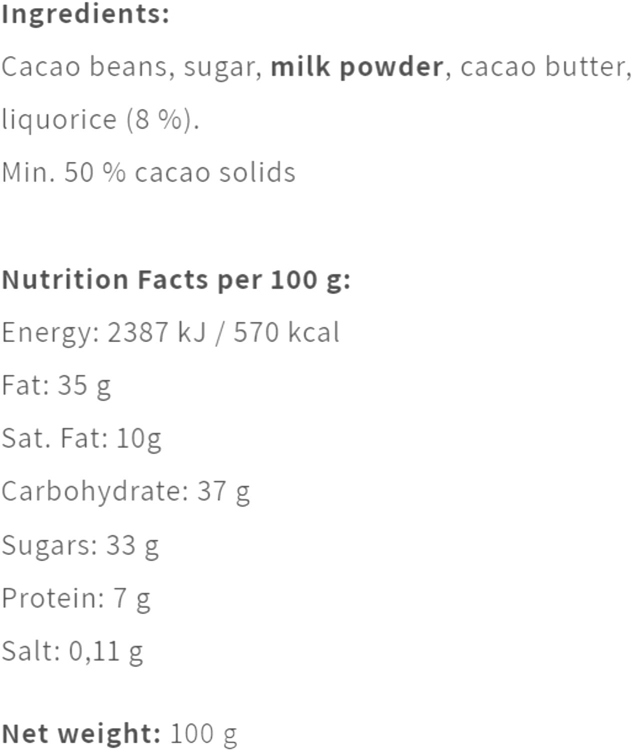 O'Payo Milk Liquorice 50 %