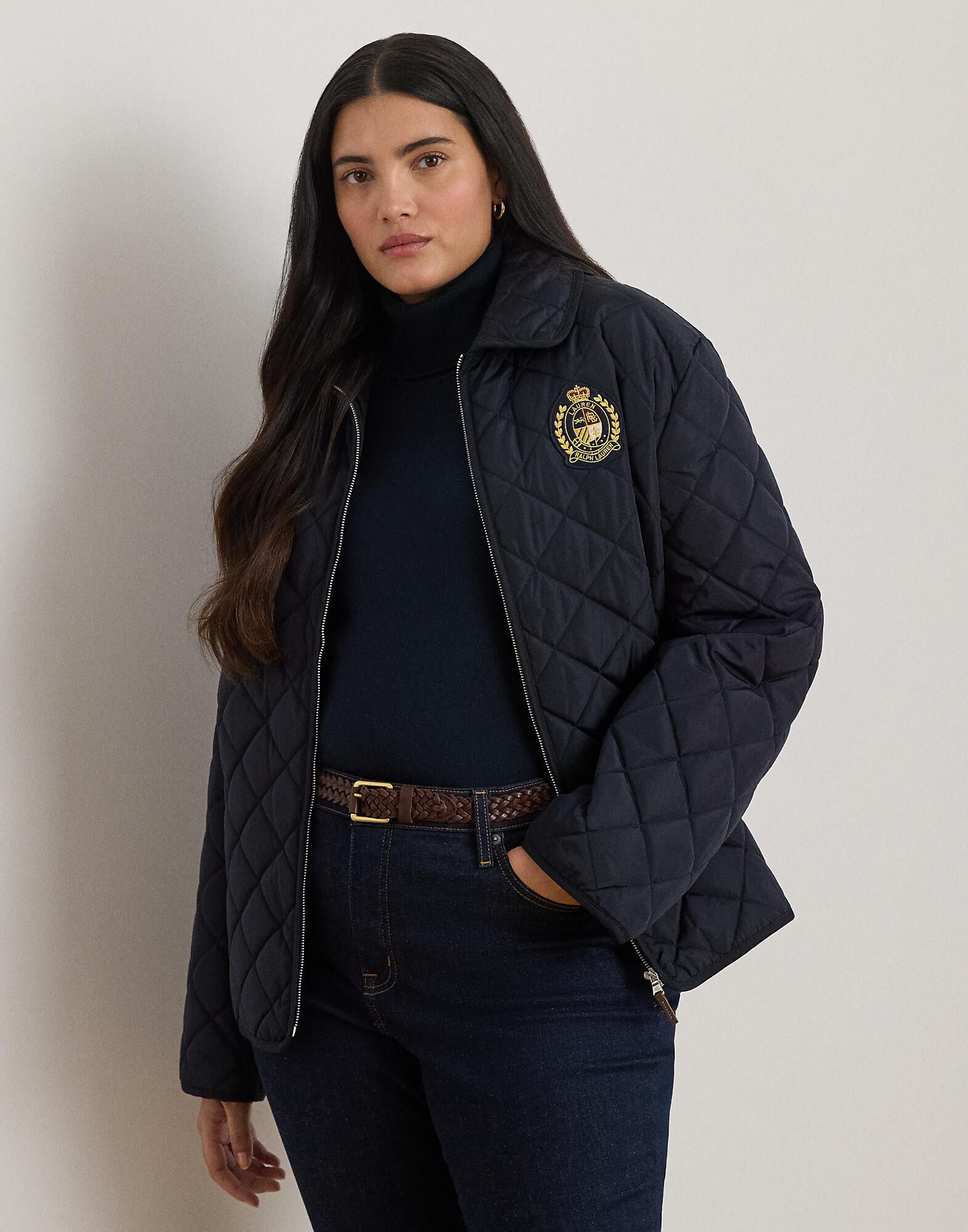 Crest-Patch Diamond-Quilted Jacket