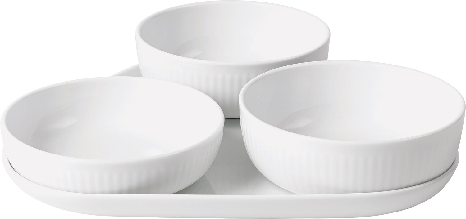 Hvid Riflet Serveringss&aelig;t 4 dele