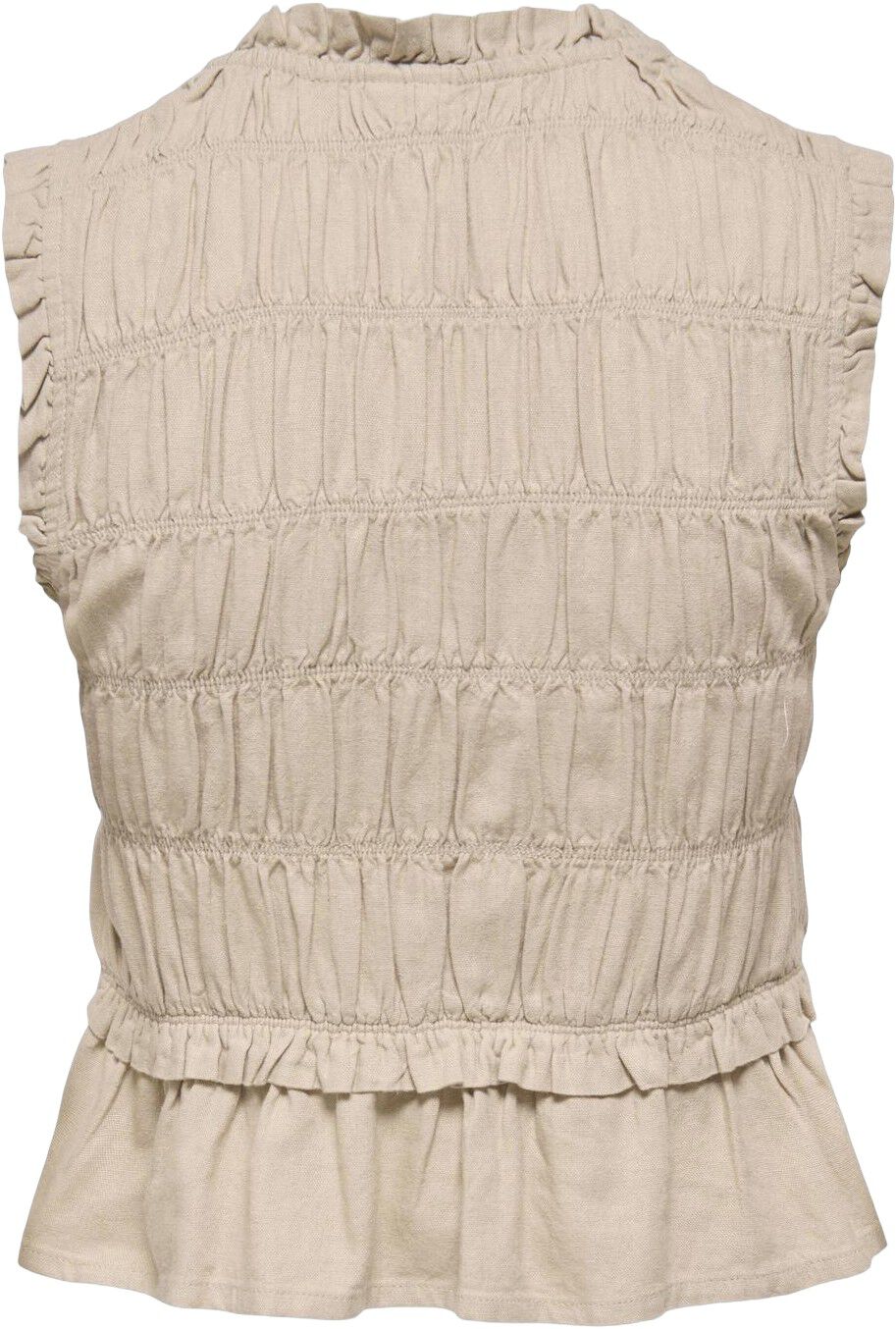 ONLGOA S/S LINEN BL FRILL TOP CC PN