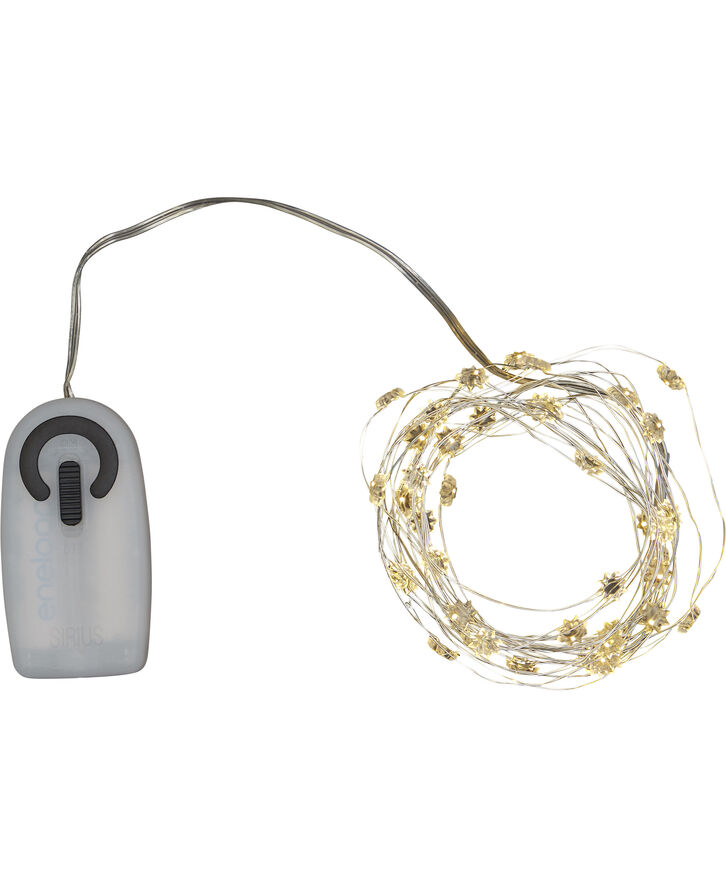 Silke miniblomst lyskæde 40L m/ timer, Klar/sølv