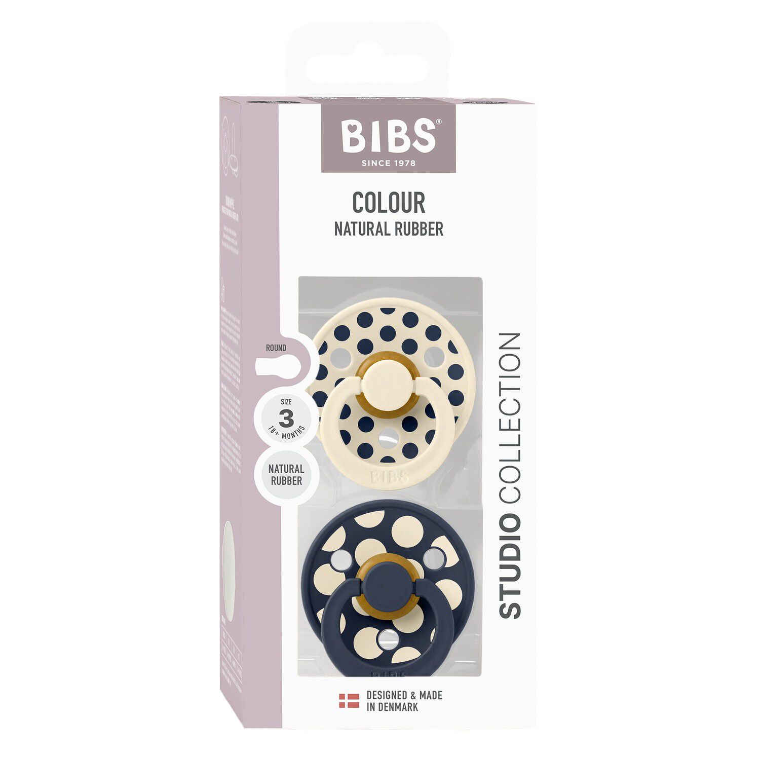 BIBS Pacifier Studio Colour 2 PACK Polka Mix Latex Size 3 Iv