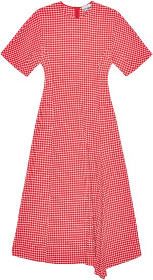Stretch Seersucker Slit Long Dress