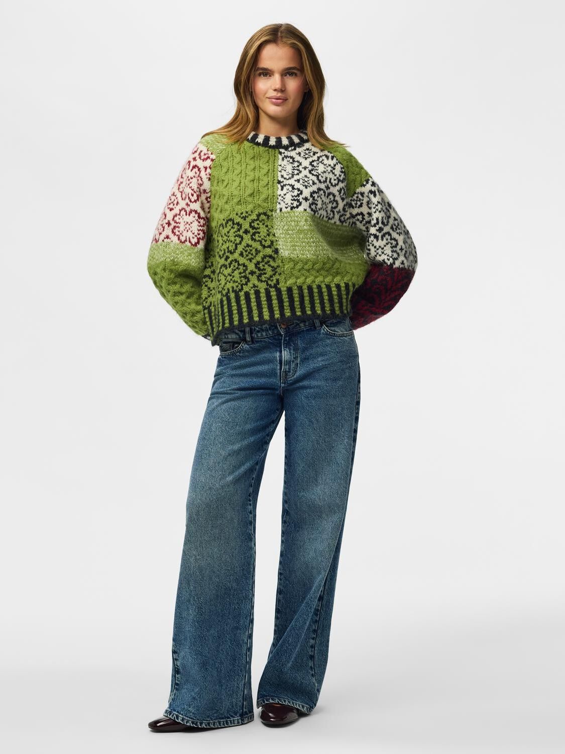 Pcfusion Ls O-Neck Colorblock Knit Bc