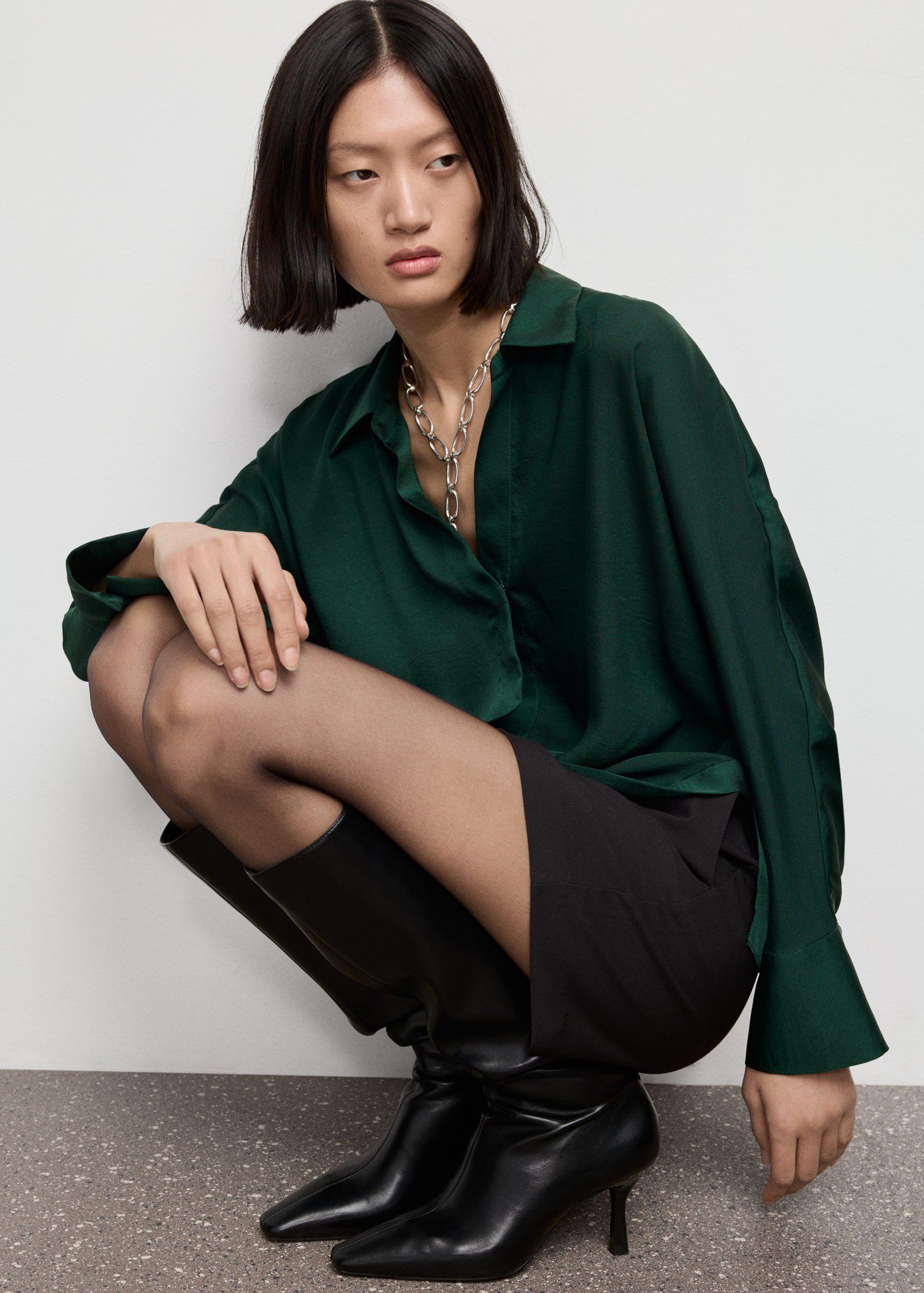 Cross-over satin blouse