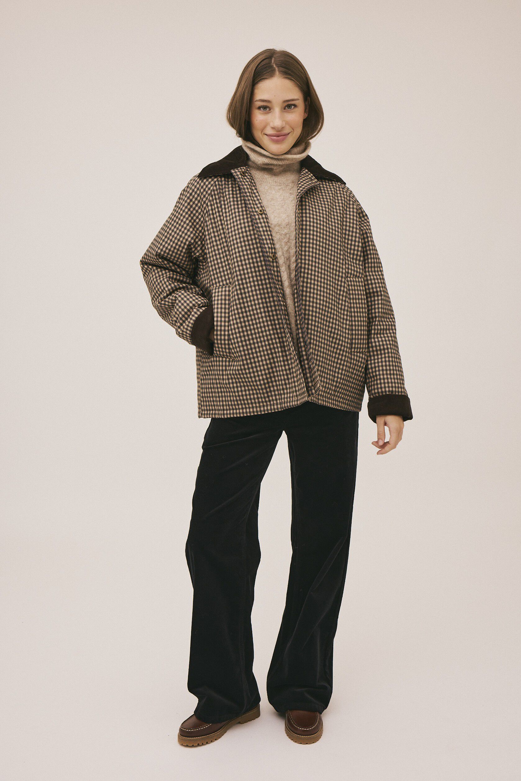 Emmy 4 Check kort jakke med fl&oslash;jl kanter - GRS