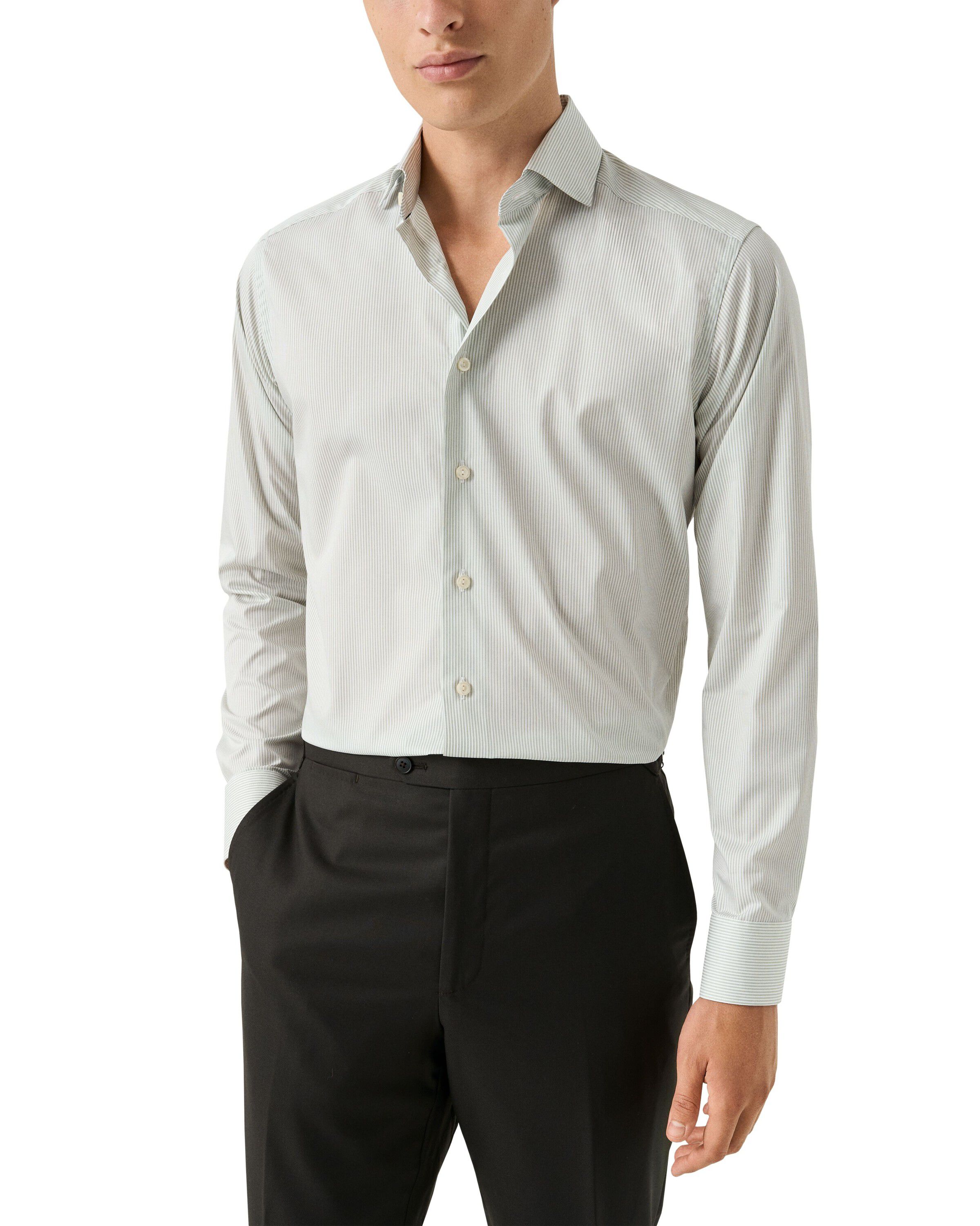 Slim Fit Striped Melange Twill Shirt