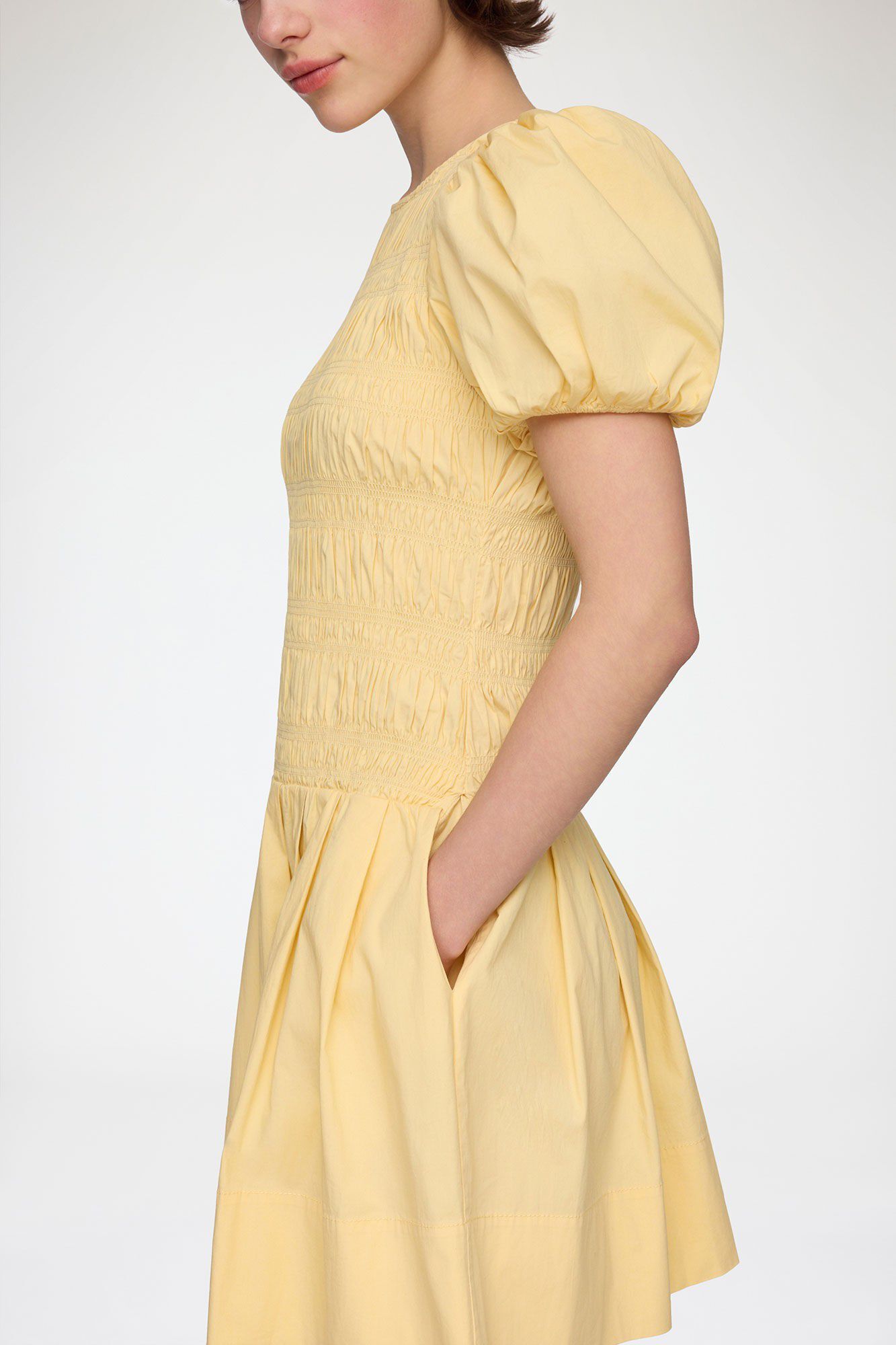 Stretch Cotton Mini Smocked Pleated