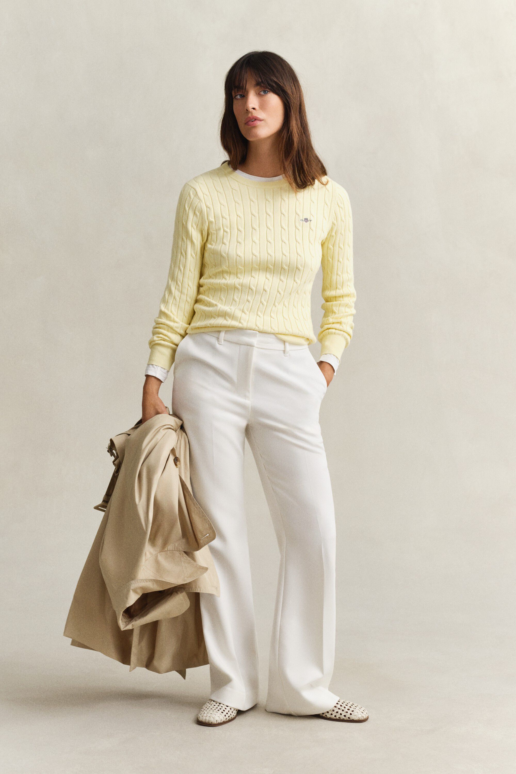 STRETCH COTTON CABLE C-NECK