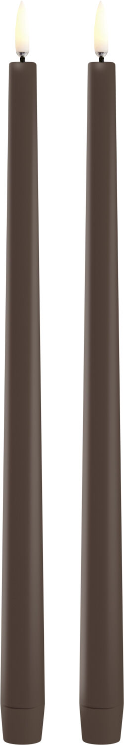 LED slim taper candle, Brown, Smooth, 2-pack, 2,3x32 cm