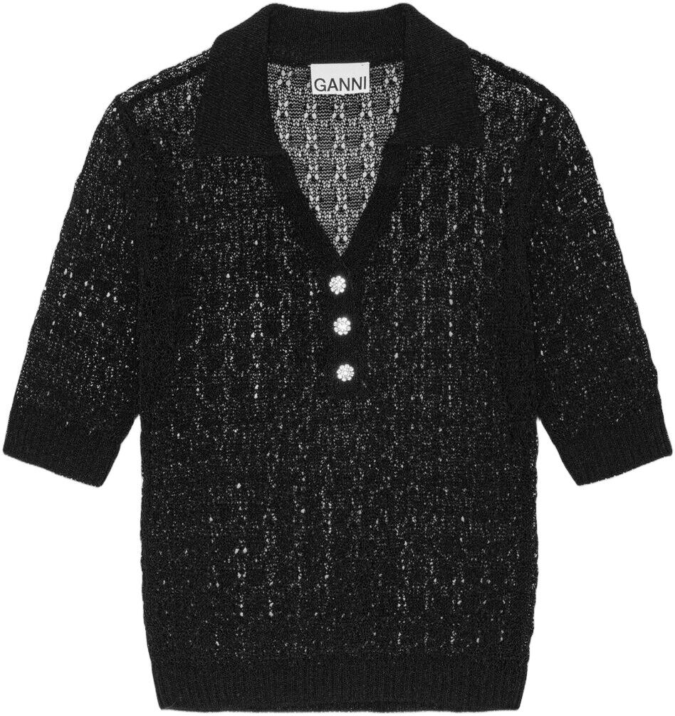 Shiny Pointelle Knit Short Sleeve P