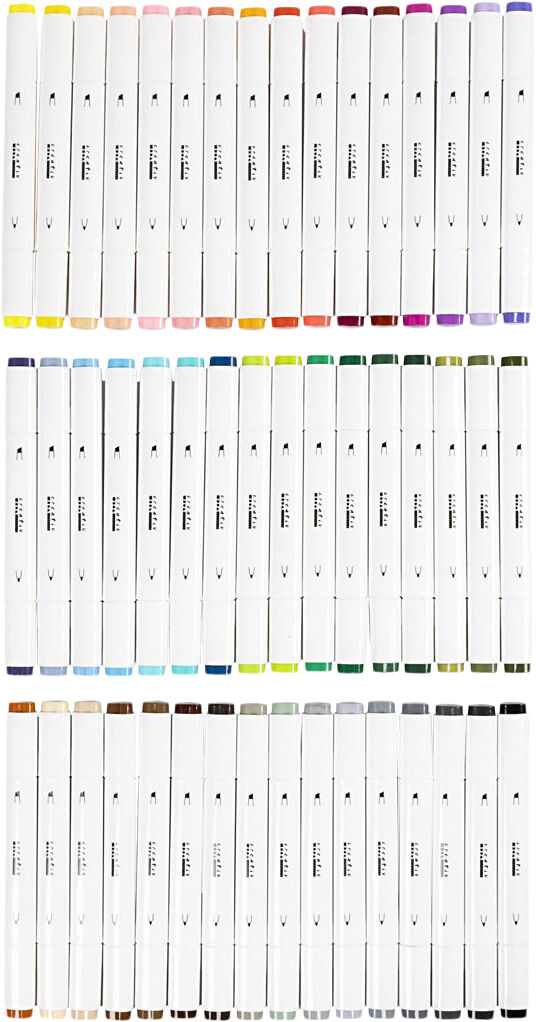 Tegnetusch, streg 1+8 mm, standardfarver, 48stk.