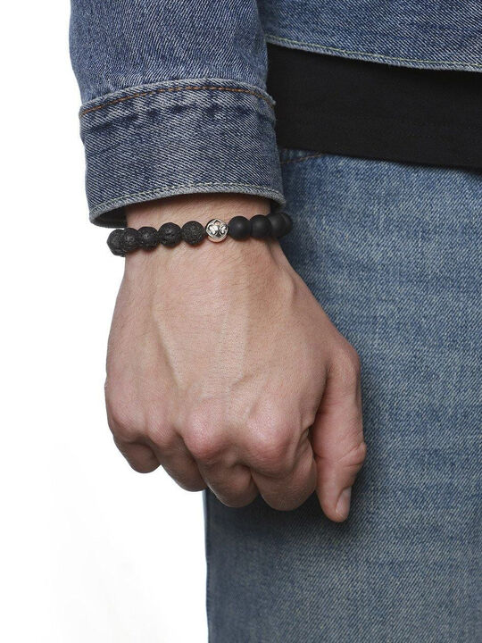 Men's Beaded Bracelet with Matte Onyx and Lava Stone