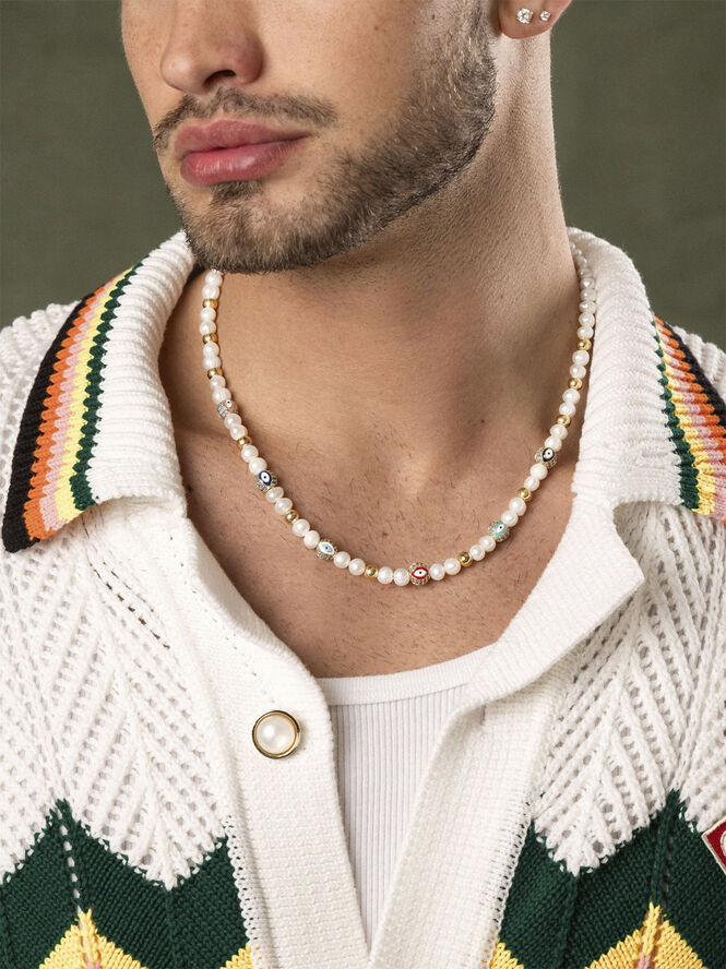 Men's Evil Eye Pearl Choker