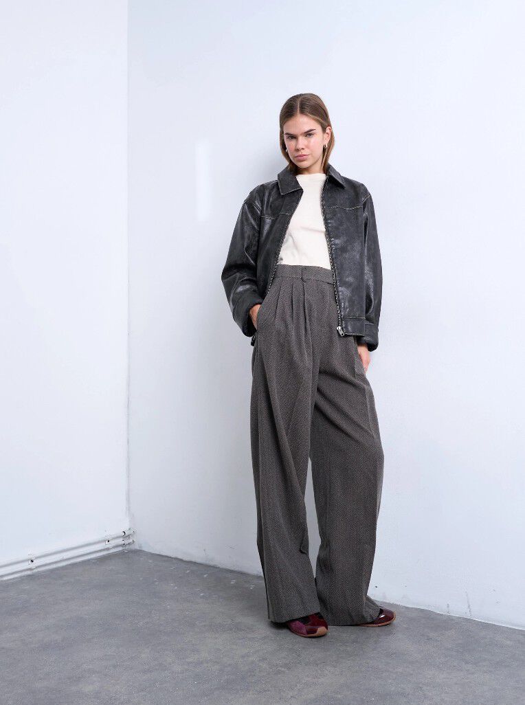 TSPIL PLEAT HERRINGBONE TROUSERS