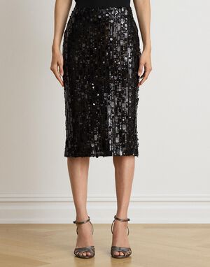 LIN BEADING/SEQUIN-WVN-SKIRT