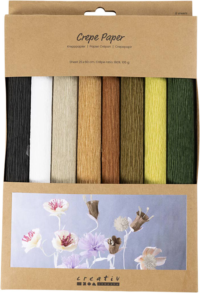 Crepepapir, ark 25x60 cm, Str&aelig;k/crepe: 180%, 105 g, natur, 8
