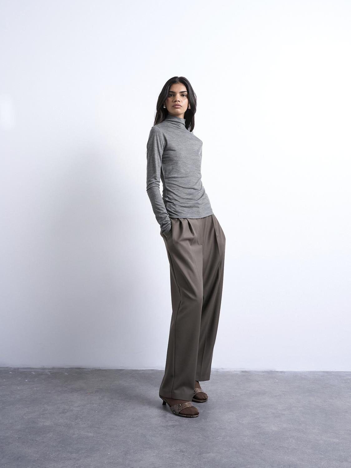 TSMILLA LS FUNNEL NECK TOP - WOOL