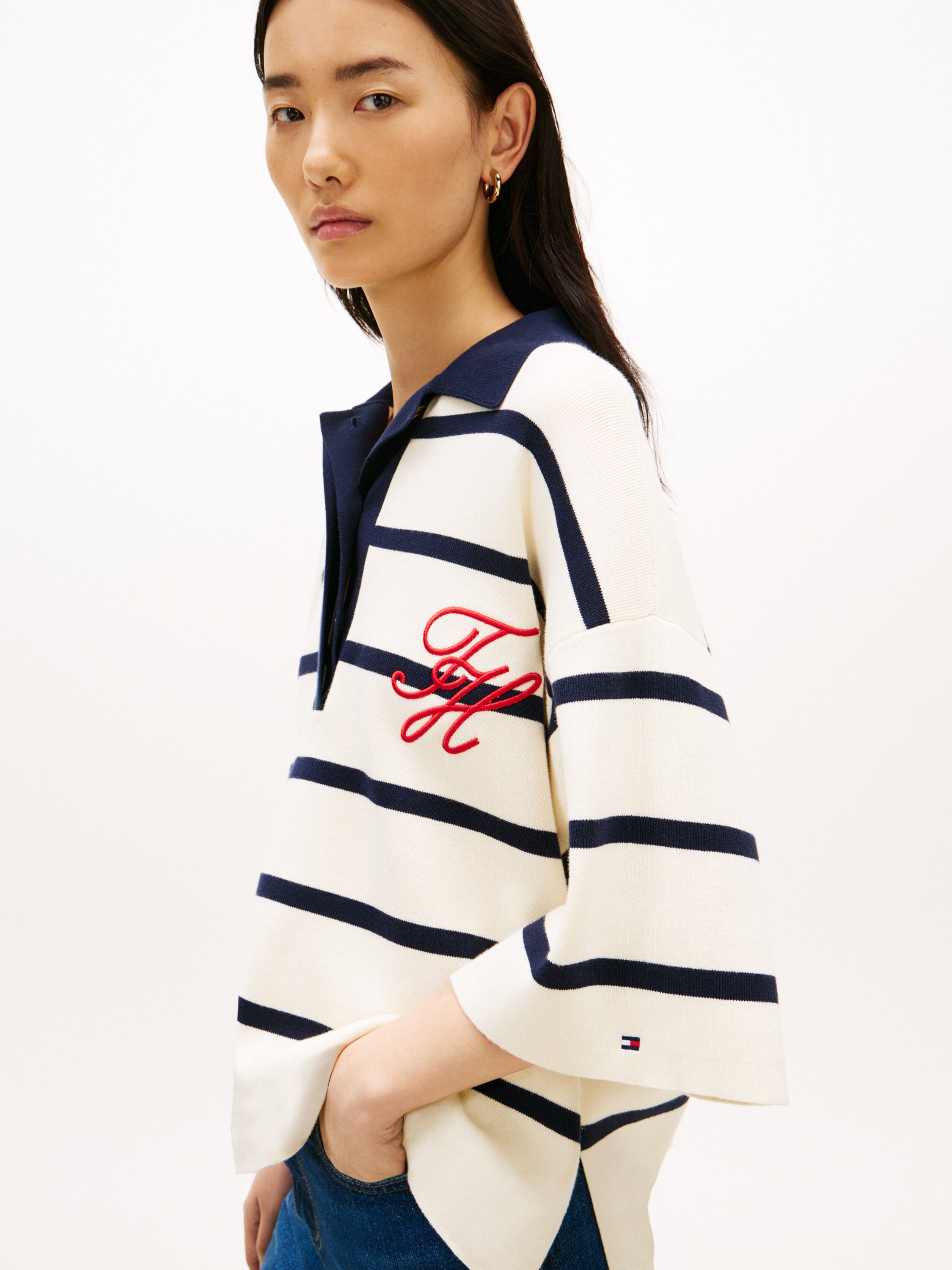 Premium Knit Gold-Tone Button Polo Jumper