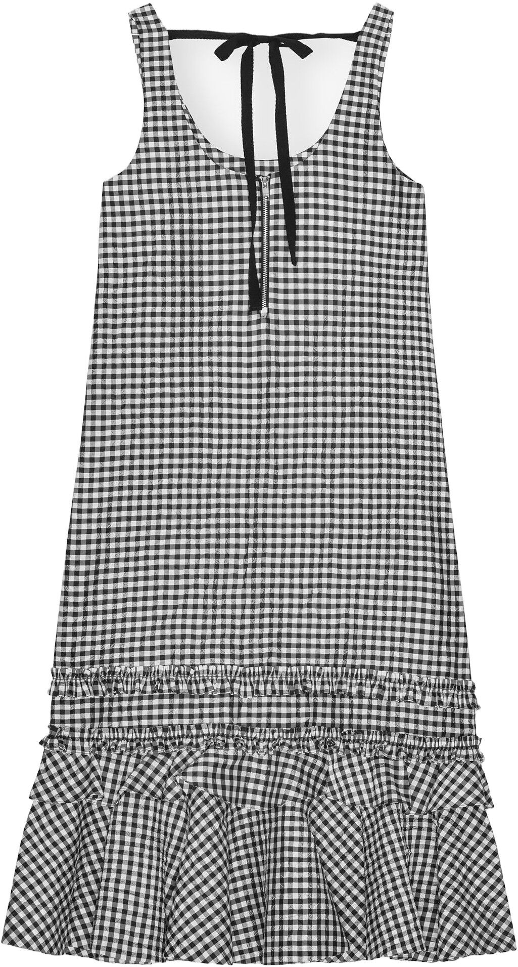 Crinkled Taffeta Check U-neck Long