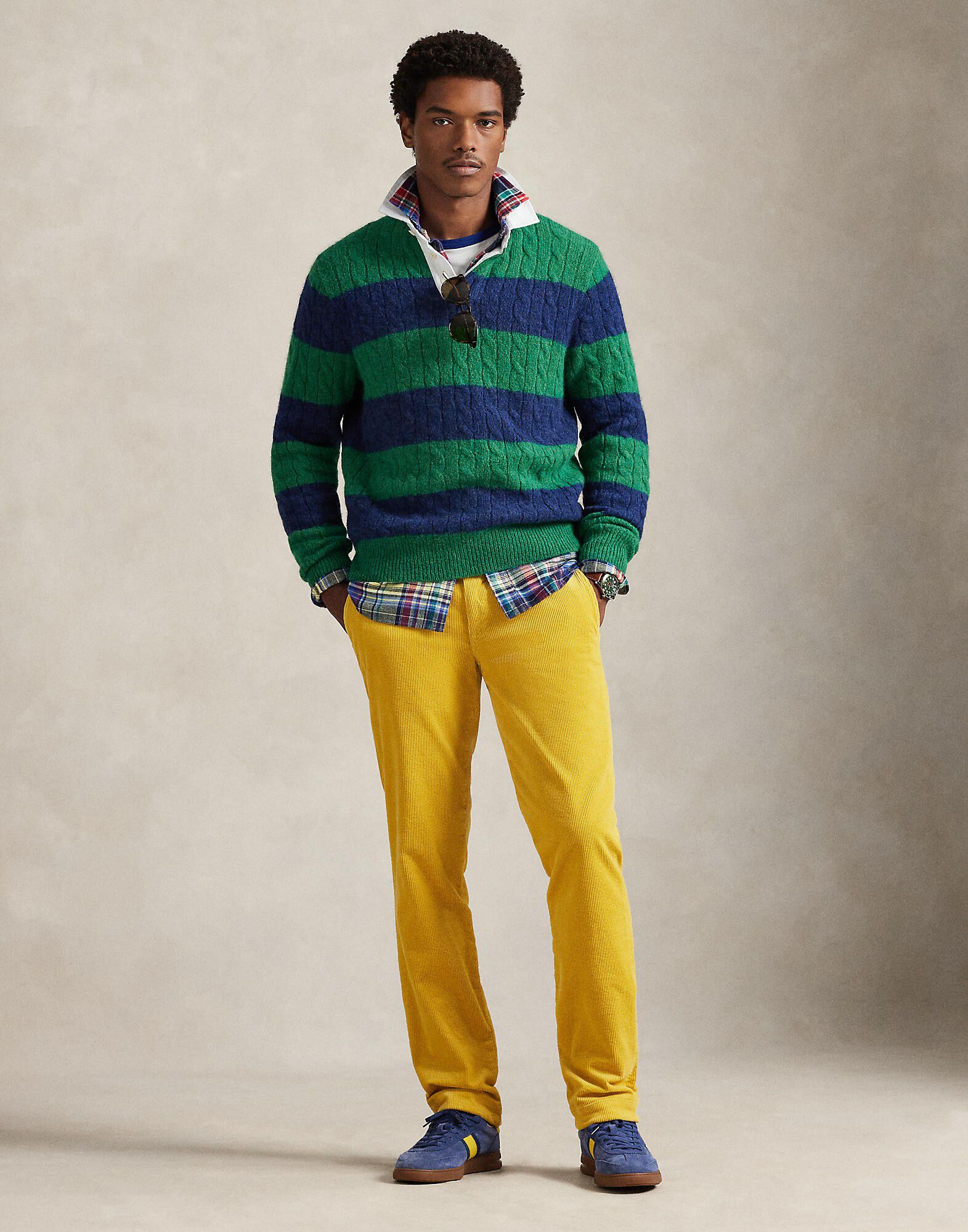 Striped Cable-Knit Rugby Sweater