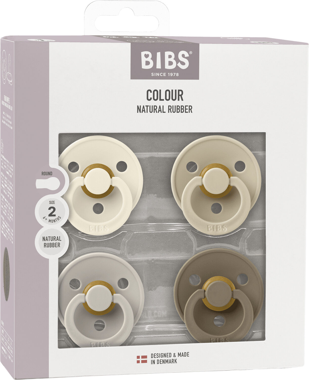 BIBS Pacifier Colour 4 PACK Latex Size 2 Ivory/Sand/Vanilla/