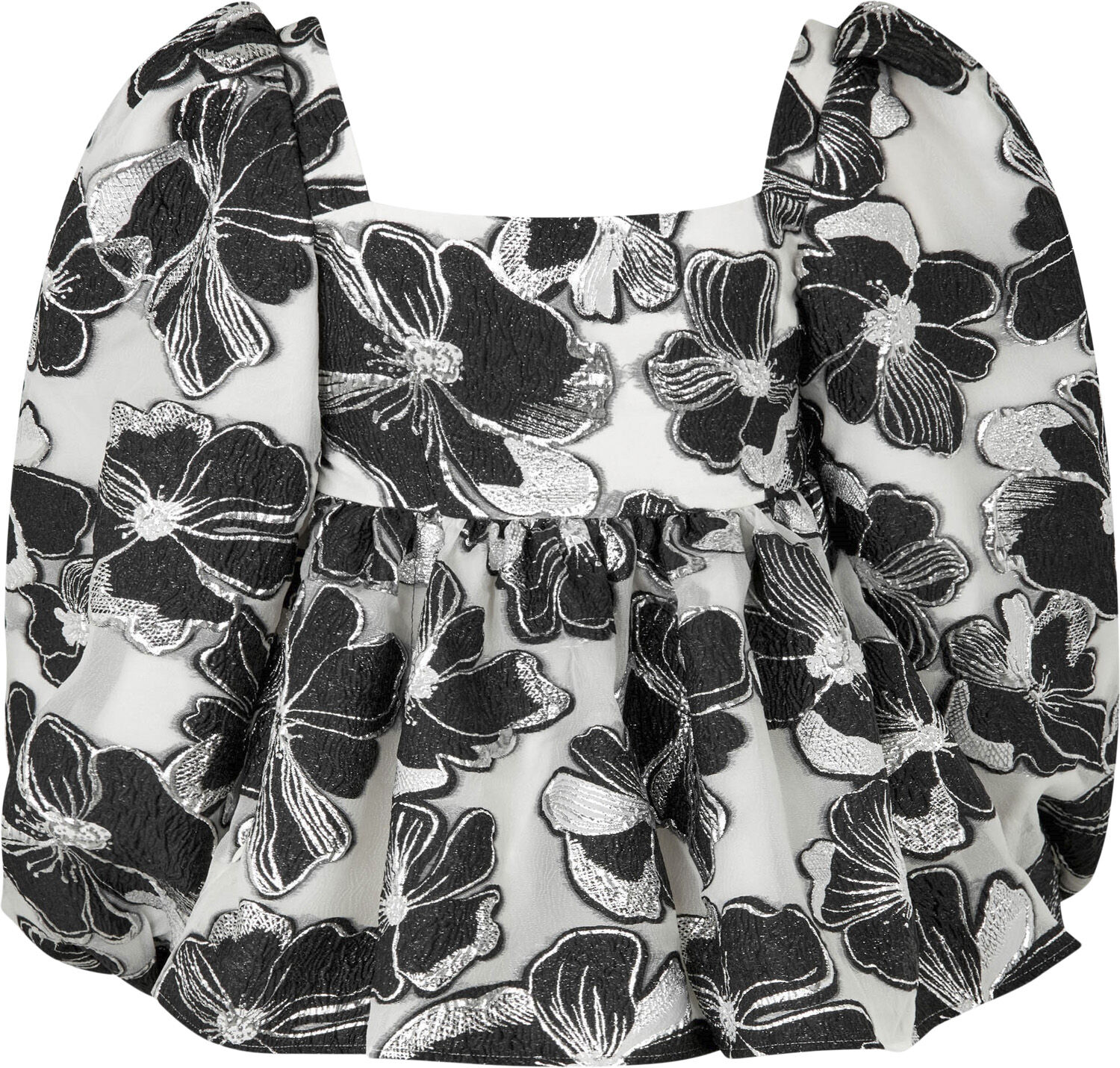 Square Neck Long Sleeve Top, 1608 Organza Jacquard