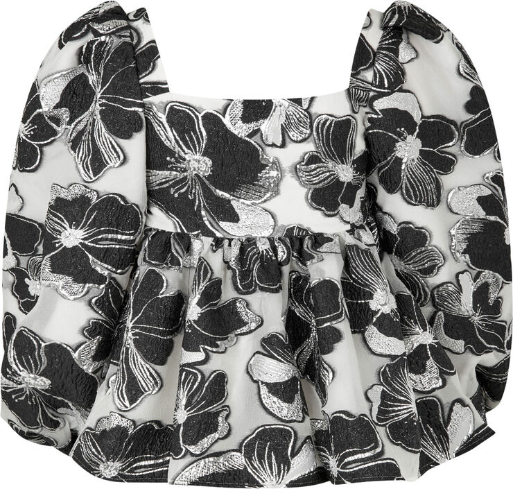 Square Neck Long Sleeve Top, 1608 Organza Jacquard